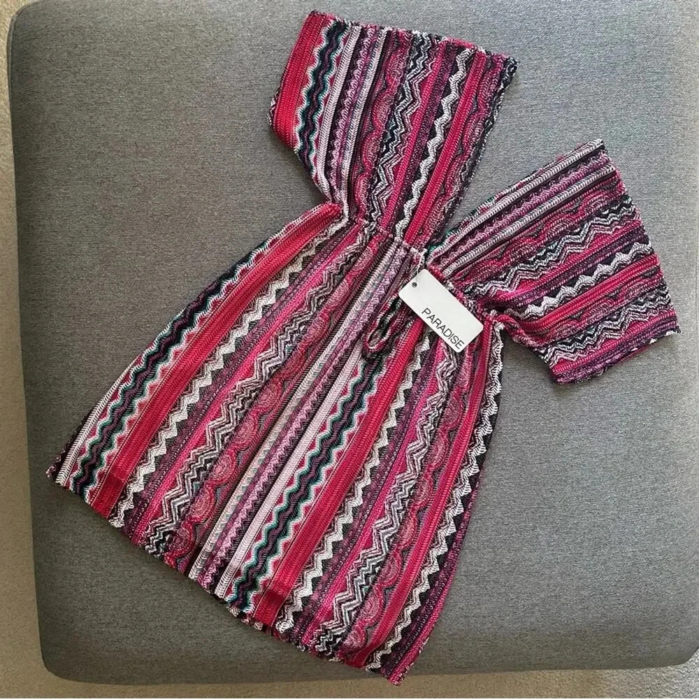NWT Paradise Multicolored V Neck Swim Suit Cover Up Dress Medium